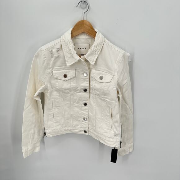 BLANKNYC NWT Evereve Lightbox White Distressed Denim Jacket // S - Picture 6 of 13